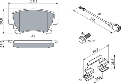 Bosch BP1018 Bremsbeläge - Hinterachse - ECE-R90 Zertifizierung - vier Bremsbeläge pro Set