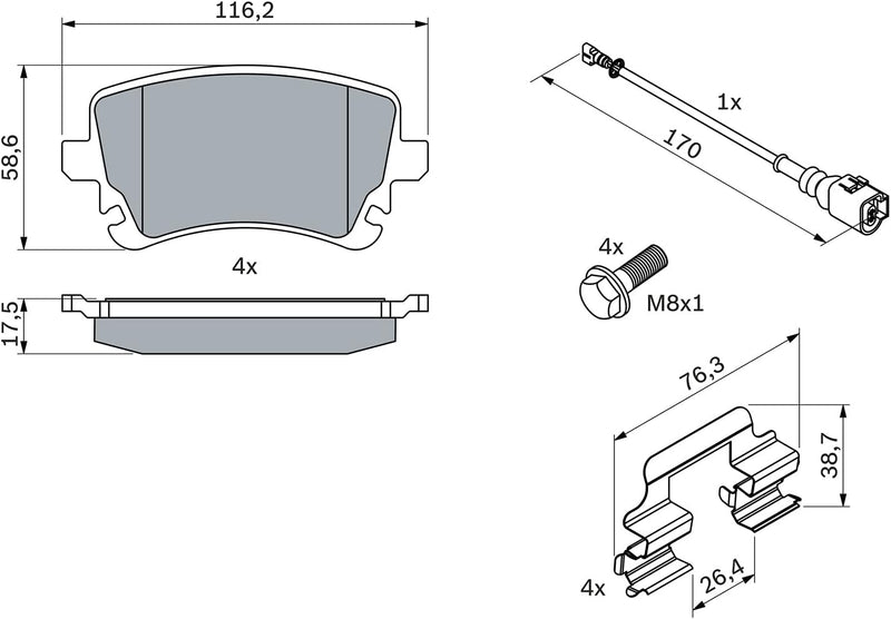 Bosch BP1018 Bremsbeläge - Hinterachse - ECE-R90 Zertifizierung - vier Bremsbeläge pro Set