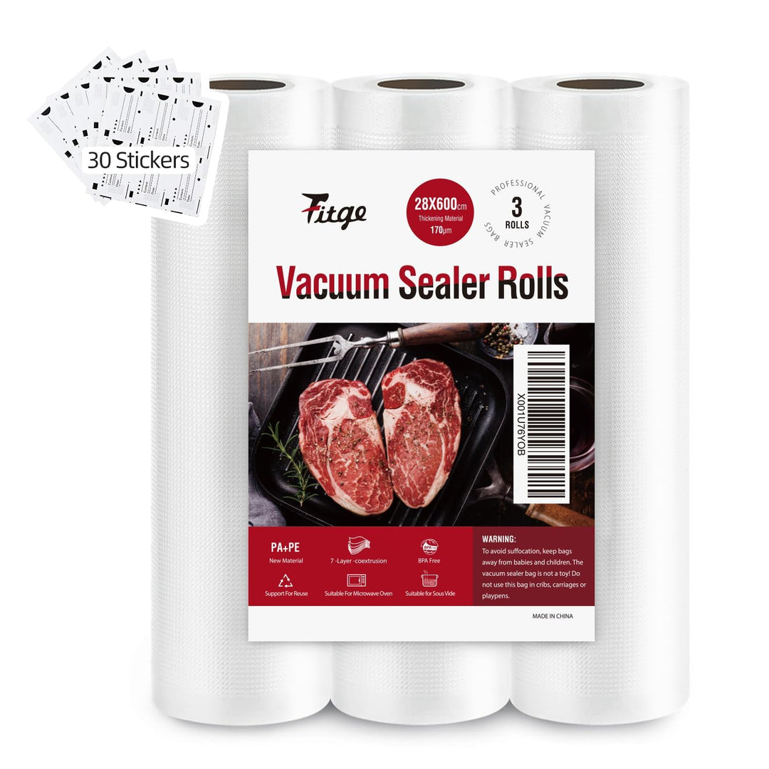 Fitge Vakuumierbeutel 170µm 28x600cm/3 Rollen für alle Vakuumiergeräte Vakuumrollen für Lebensmittel
