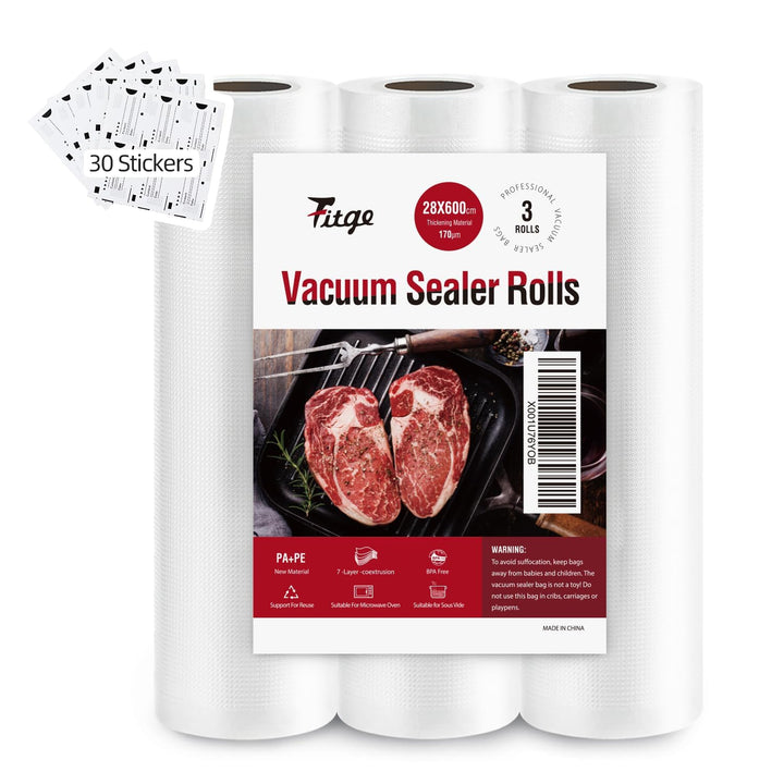 Fitge Vakuumierbeutel 170µm 28x600cm/3 Rollen für alle Vakuumiergeräte Vakuumrollen für Lebensmittel