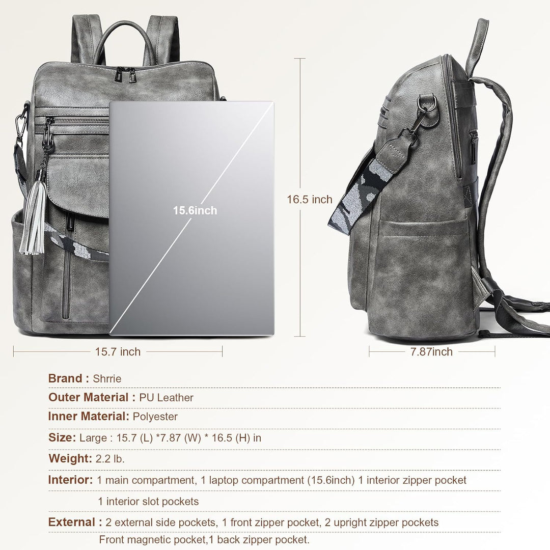 Shrrie Laptop-Rucksack für Damen, 15,6 Zoll Reise-Rucksack aus Leder, Handgepäck-Rucksack Computerta