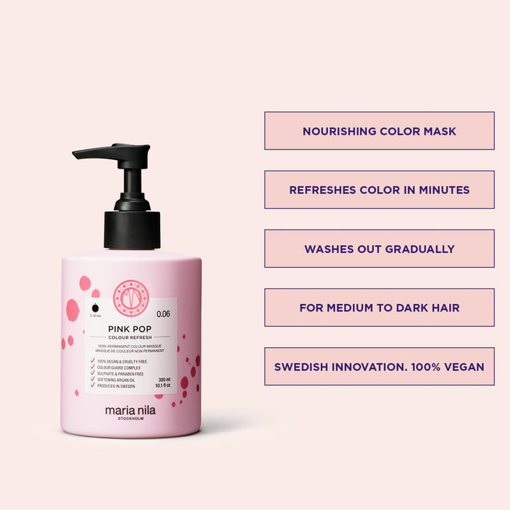 Maria Nila Colour Refresh, Semi-Permanent Pigments, 100% Vegan & Sulfate/Paraben free Pink Pop, Pink