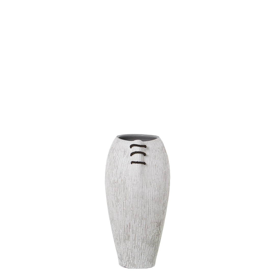 Bodenvase aus Keramik in weiss gestreift und brauner Kordel, 20 x 23 x 42 cm, Mund 12 x 15 cm