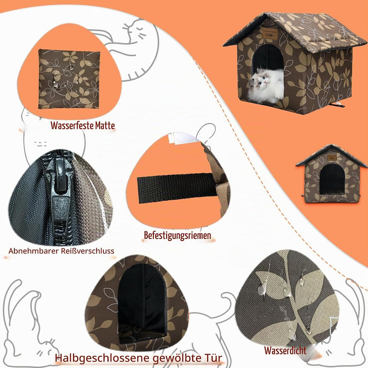 Katzenhaus Für Draussen Winterfest Wasserdicht Wetterfester Katzenhöhle Haustierhaus mit Plüschkisse