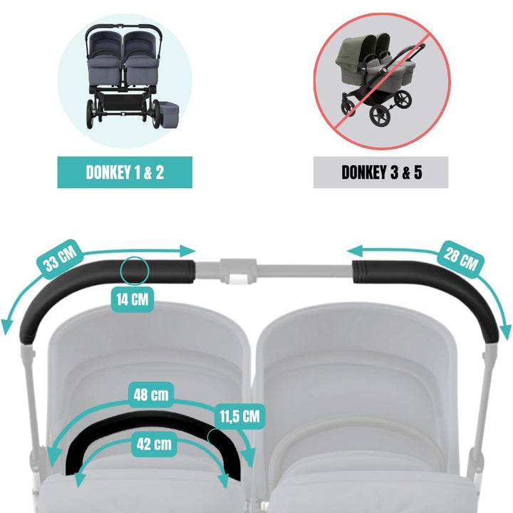 Schutzhüllen aus Kunstleder Pack für Bugaboo Donkey Mono (Ersetzt nicht den Schaum) Schwarz, Schwarz
