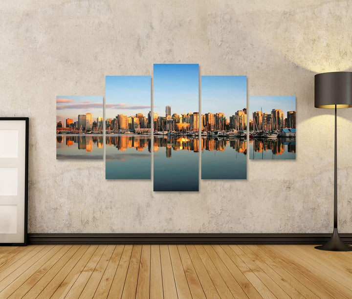 islandburner Bild auf Leinwand Vancouver Downtown Skyline Panorama Bei Sonnenuntergang Bilder Wandbi
