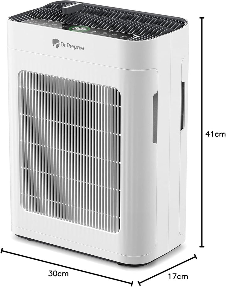DR.PREPARE Luftreiniger Allergiker, Haustiermodus, Waschbarer Vorfilter, PM2.5 LED-Anzeige, Bis zu 2