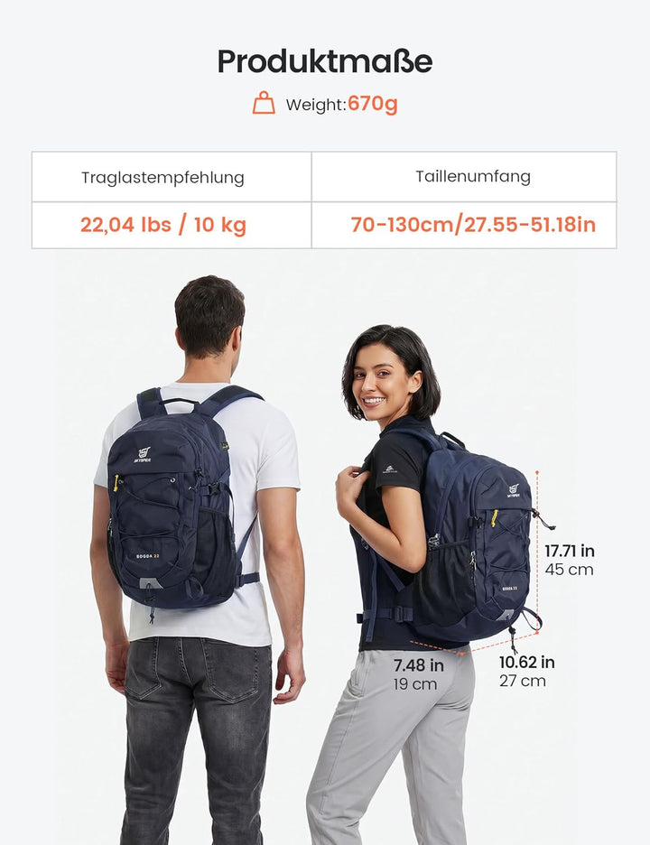 SKYSPER 22L Wanderrucksack Herren Damen Leichter Trekkingrucksack mit Belüftungsrücken Diebstahlsich
