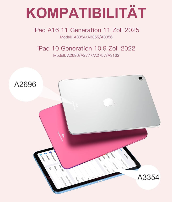 Vobafe Touchpad Hülle mit Tastatur für iPad A16 11 10 Generation 2025 2022, 11/10,9 Zoll, Magnetisch