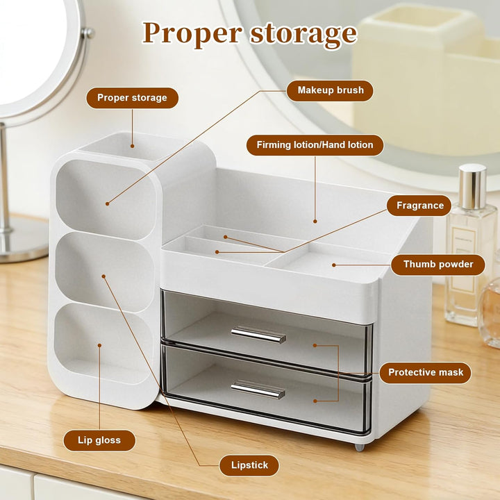 Make Up Organizer, Schminktisch Organizer mit Schubladen, 3-In-1 Aufbewahrungsbox Grosse für Makeup