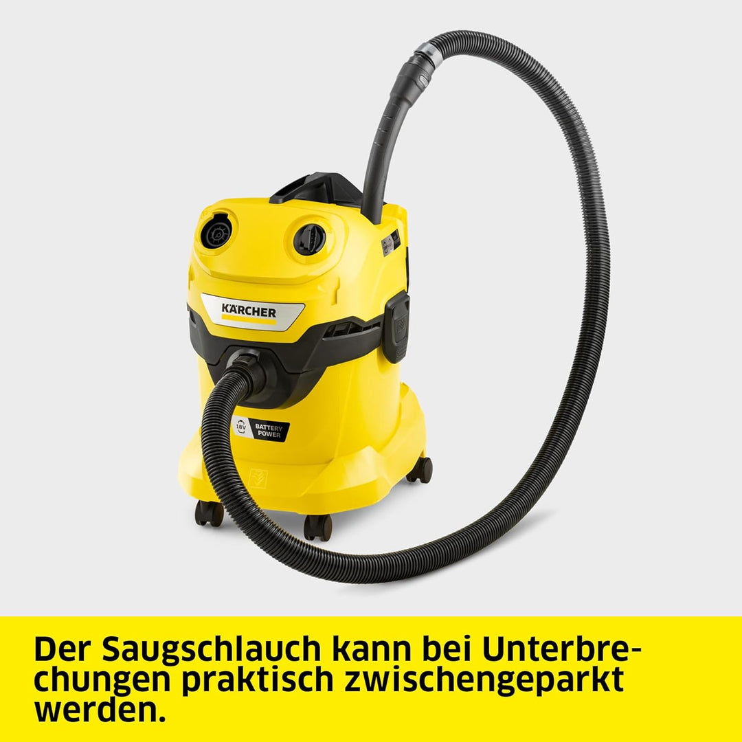 Kärcher Akku-Nass-/ Trockensauger WD 4-18 Dual, 335 W, 20 liters, ohne Akku und Ladegerät, gelb