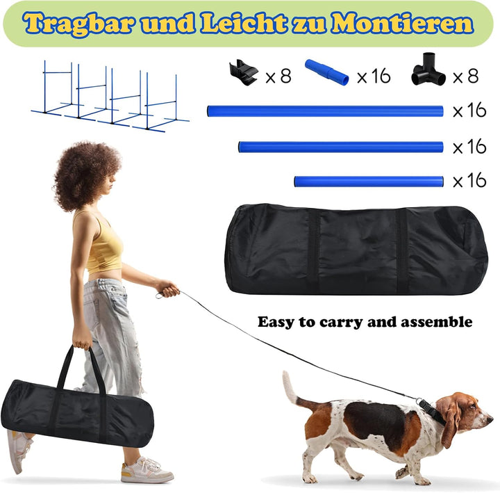 Agility Ausrüstungs Set für Hunde, Agility Hürdenset inkl. 4 x Hürden Höhenverstellbar, Haustier Tra