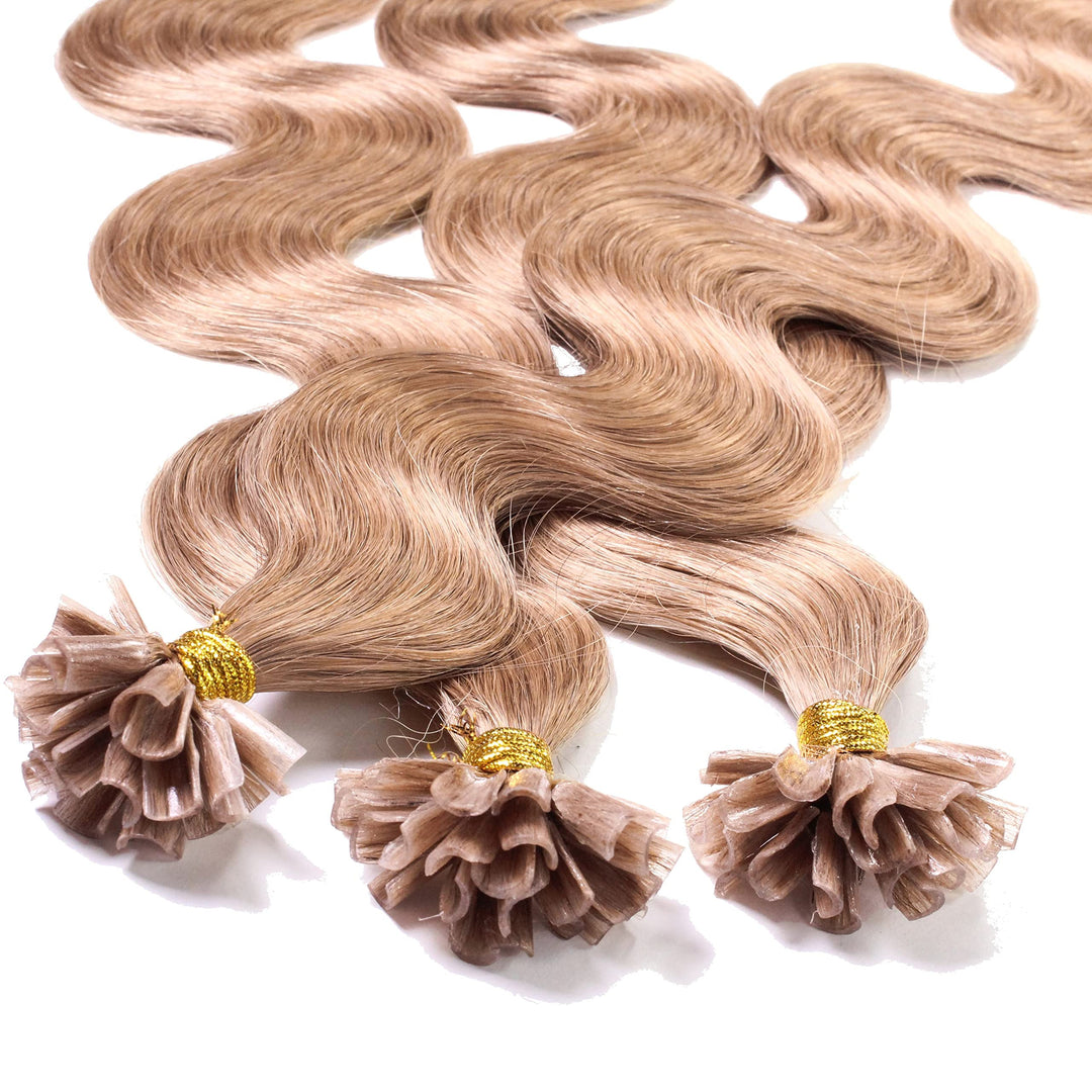 hair2heart Extensions Echthaar Bondings Gewellt - 50 Strähnen 1g 50cm 8/01 hellblond natur-asch