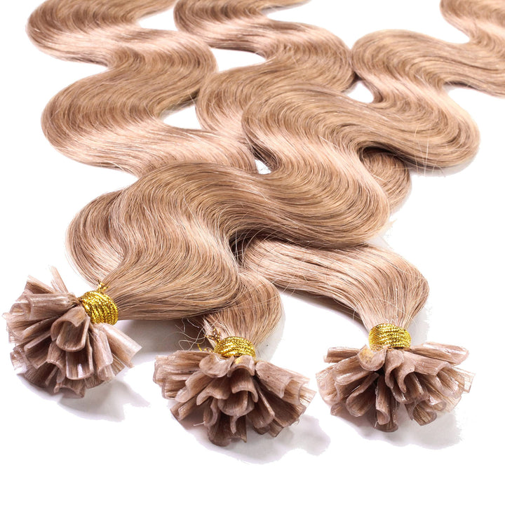 hair2heart Extensions Echthaar Bondings Gewellt - 50 Strähnen 1g 50cm 8/01 hellblond natur-asch