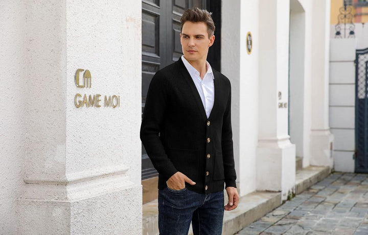 Hisir Strickjacke Herren Pullover Cardigan Feinstrick Klassischer V Ausschnitt Winter Warme Weiche S