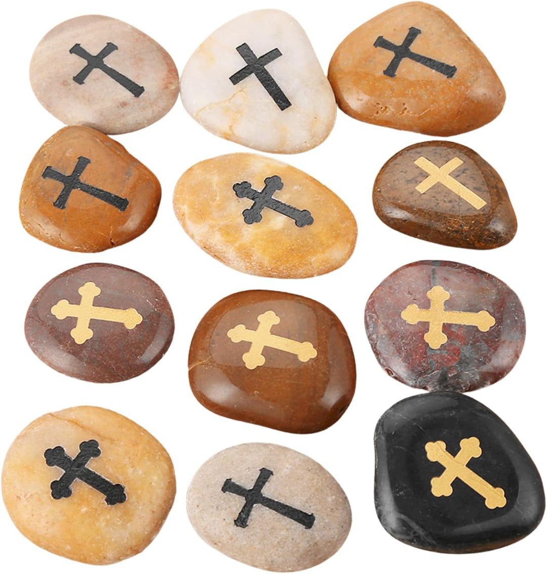 ROCKIMPACT 12 Kreuz Steine mit Kreuz Glück Gravierte Steine Gravur Inspirierende Ermutigung Dankbark
