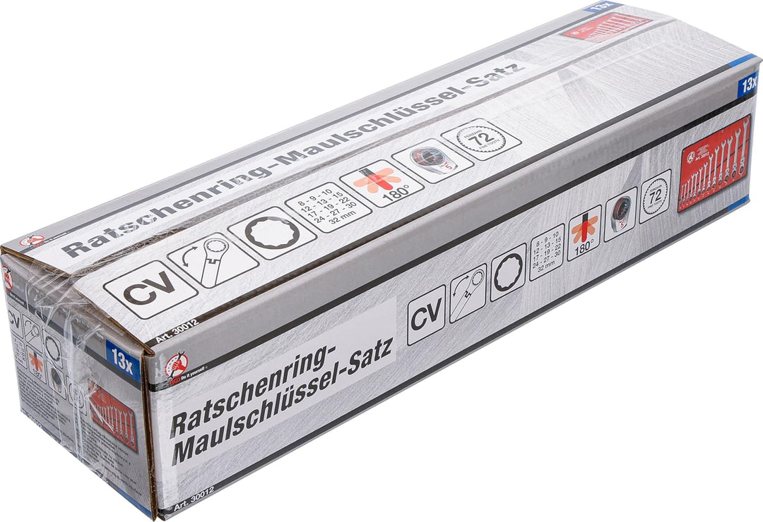 BGS Diy 30012 | Ratschenring-Maulschlüssel-Satz | flexible Köpfe | SW 8 - 32 mm | 13-tlg. 13-tlg. |