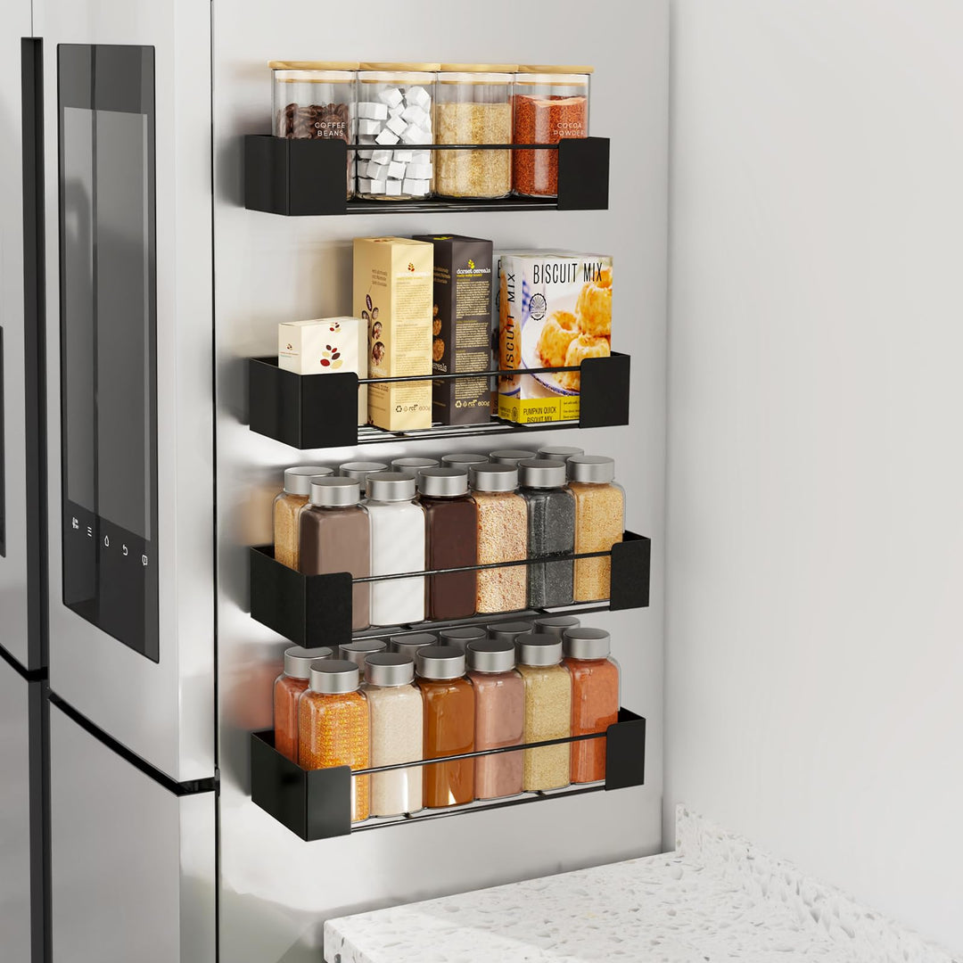 Golden Bell 4 Stück Gewürzregal Magnetisch Kühlschrank, Magnetisches Regal Kühlschrank Ohne Bohren,
