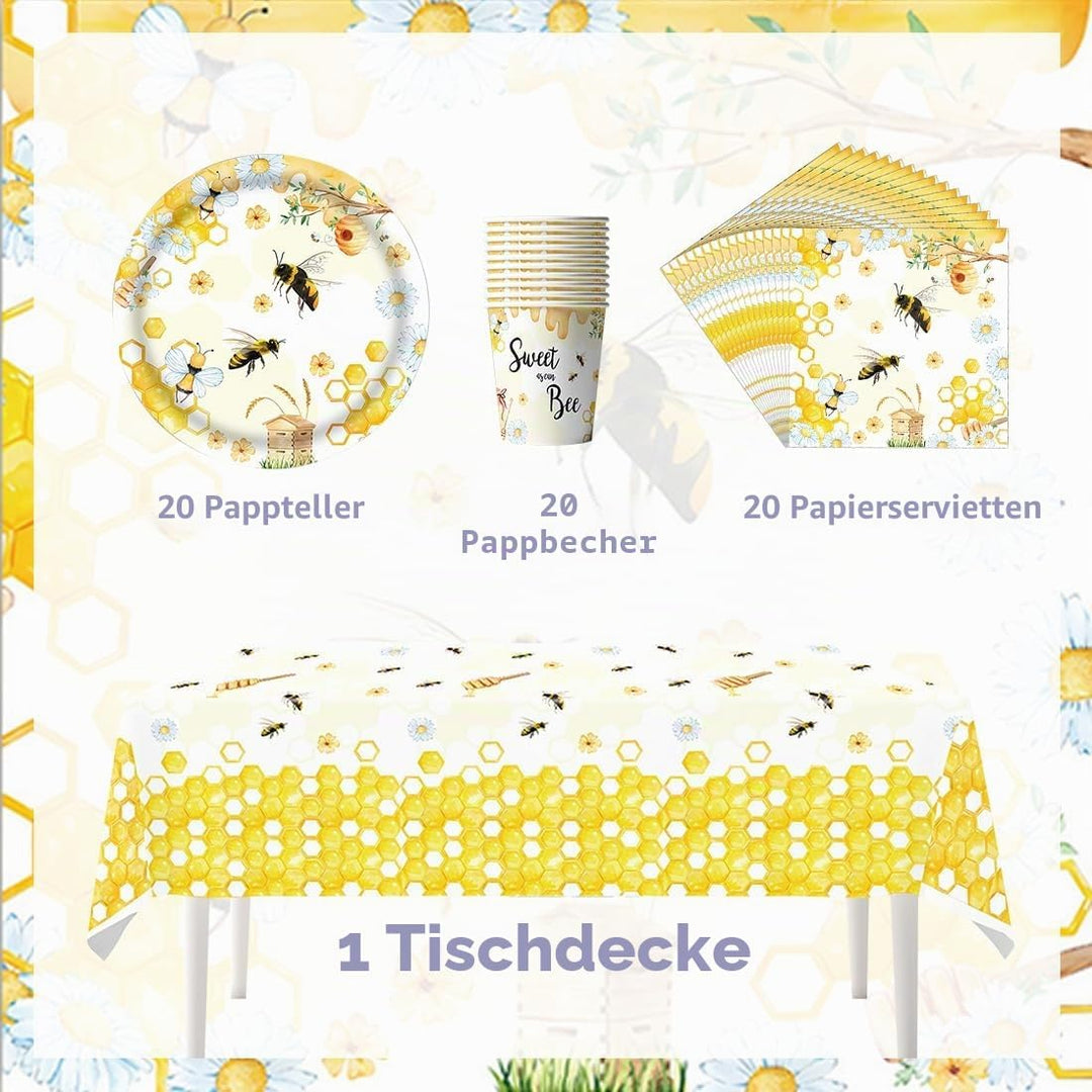 Biene Partygeschirr Set,Doyomtoy Biene Peach Babyparty Deko Serve 20 Gäste Geburtstag Partygeschirr,