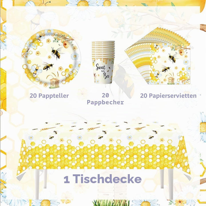 Biene Partygeschirr Set,Doyomtoy Biene Peach Babyparty Deko Serve 20 Gäste Geburtstag Partygeschirr,