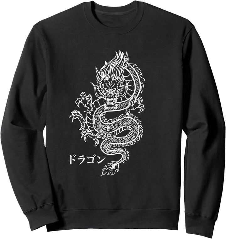 Dragon Drache mit Japanischen Schriftzeichen Kanji Aesthetic Sweatshirt