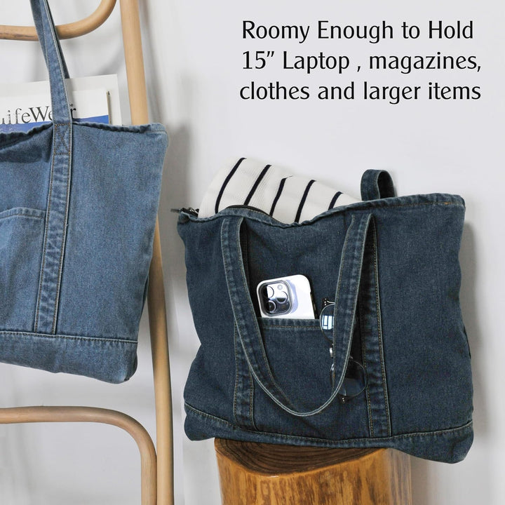HOXIS Leichte, weiche Denim-Tragetasche, Unisex, Shopper, Schultertasche Navy, Navy