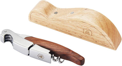 LAGUIOLE - Sommelier Doppelhebel - Edelstahl - Holzgriff - Holzpräsentationshalter - Messer mit Kork