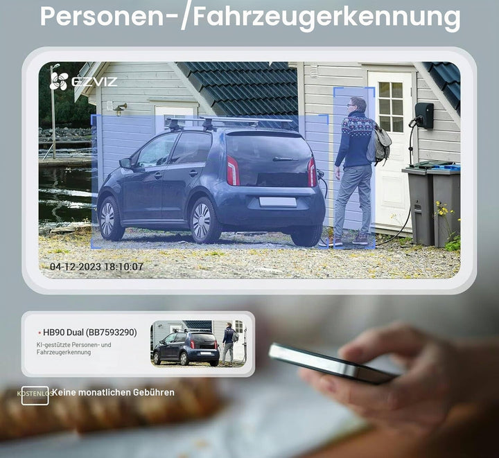 EZVIZ HB90x Smart Outdoor Überwachungskamera, 2K Dual Lens 360° Winkel, 10400mAh Batteriebetrieben,