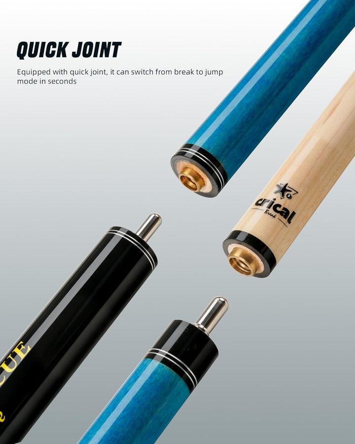 CRICAL Break Jump Billardqueue, 3-teilig, 13,5 mm Spitze, kanadischer Ahornschaft blau, Blau