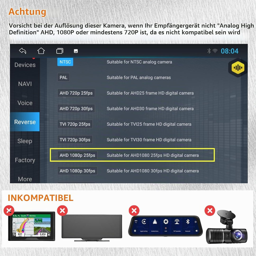 HD1080P/NTSC Front/Seiten/Rückkamera für Auto, IP68 wasserdichte Rückfahrkamera mit Klarer Nachtsich