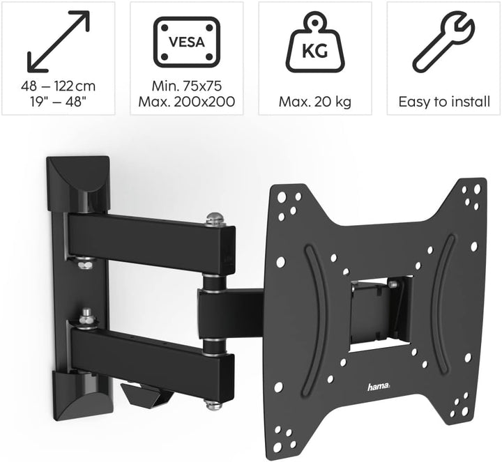 Hama TV Wandhalterung Schwenkbar, Neigbar (19 - 46 Zoll TV Halterung für Fernseher bis zu 20 kg, max
