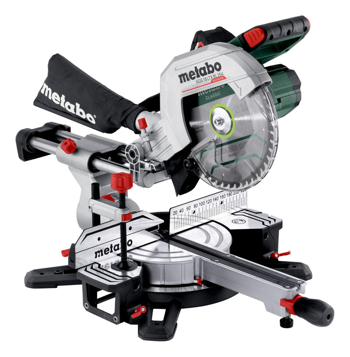 Metabo KGS 18 LTX BL 254 AkkuKappsäge (18V 1x4Ah Li-Power Ladegerät ASC 55 Karton mit Zugfunktion, r