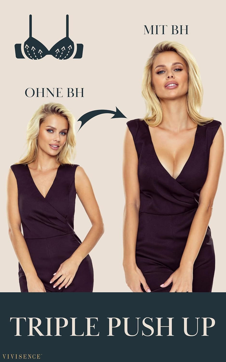 VIVISENCE BH Damen Mit Bügel Gepolsterte Push-Up BH Klassisch Glatte Mikrofaser Elegant Spitze Netz,
