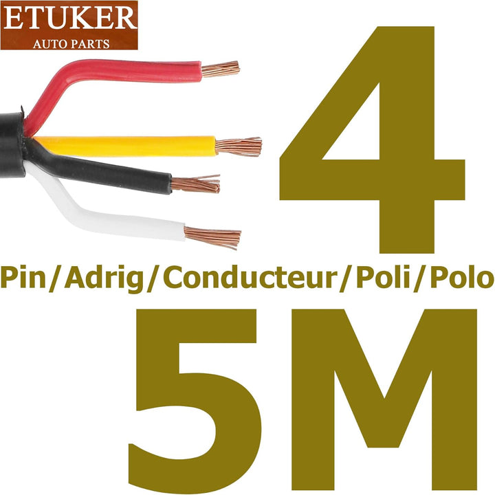 ETUKER Fahrzeugkabel 4 adrig 5M Kabel Anhänger 4 polig Camping Fahrzeugleitung Kabelquerschnitt 4X 0