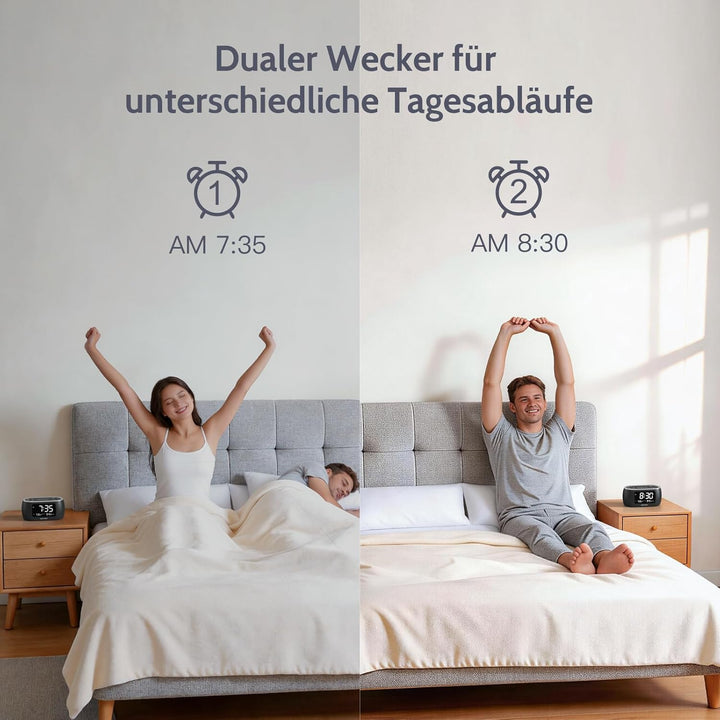 BUFFBEE Nachttisch-Wecker-Radio mit 7-Farben, Dual-Alarm, Snooze, Dimmer, USB-Ladegerät, Nap Timer,