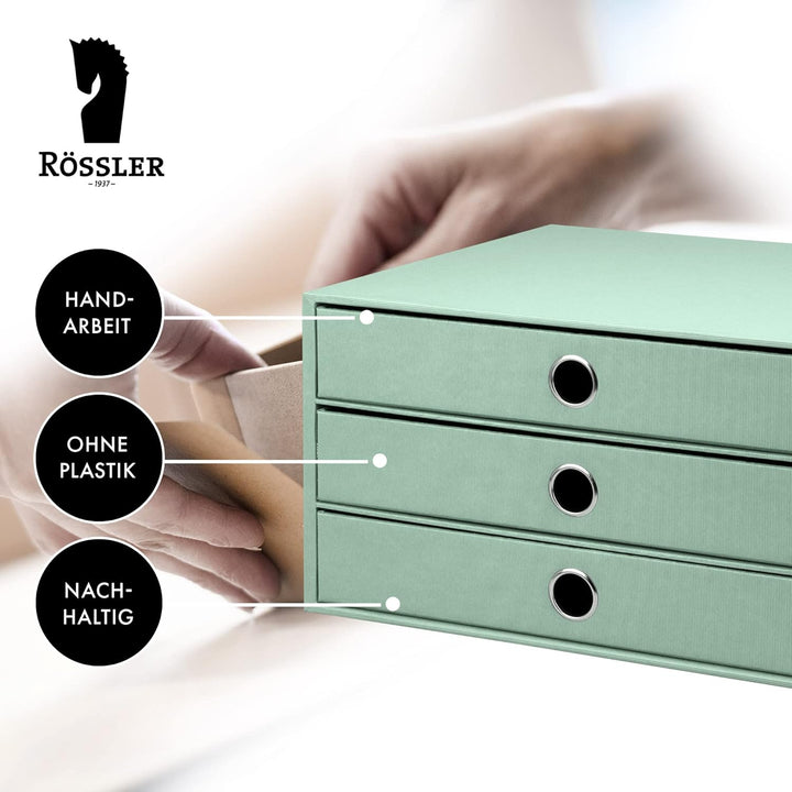 Rössler 1524452653 - S.O.H.O. 3er Schubladenbox für DIN A4, mit Griffloch, Mint, 343 x 250 x 185 mm,