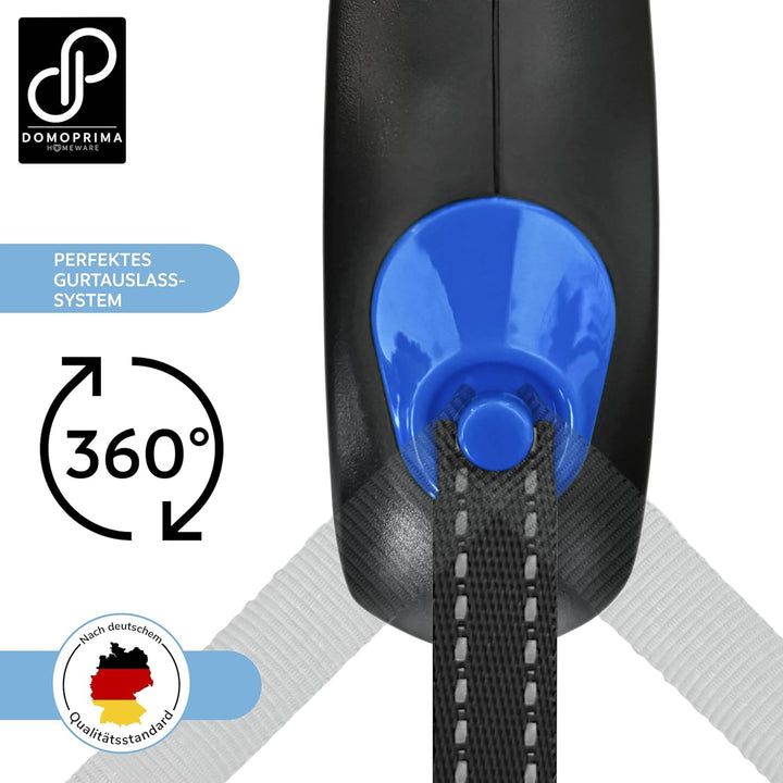 DOMOPRIMA Flexible Rollleine Hundeleine in 3 Grössen (S,M,L) und 4 Farben (grau, blau, grün, pink) -