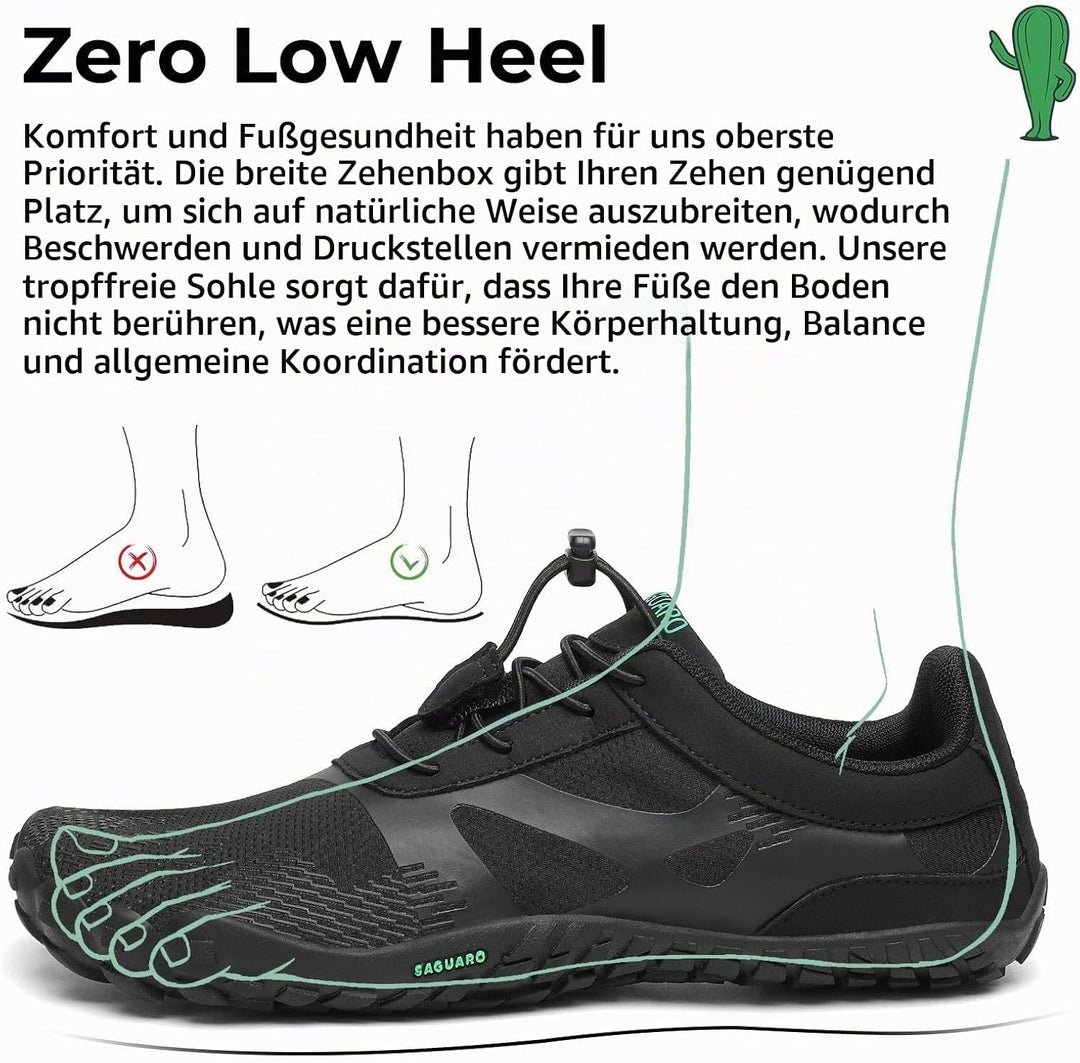 SAGUARO Unisex Barfussschuhe Leicht rutschfest Traillaufschuhe für Outdoor &amp; Indoor 36 EU Dunkles Sc