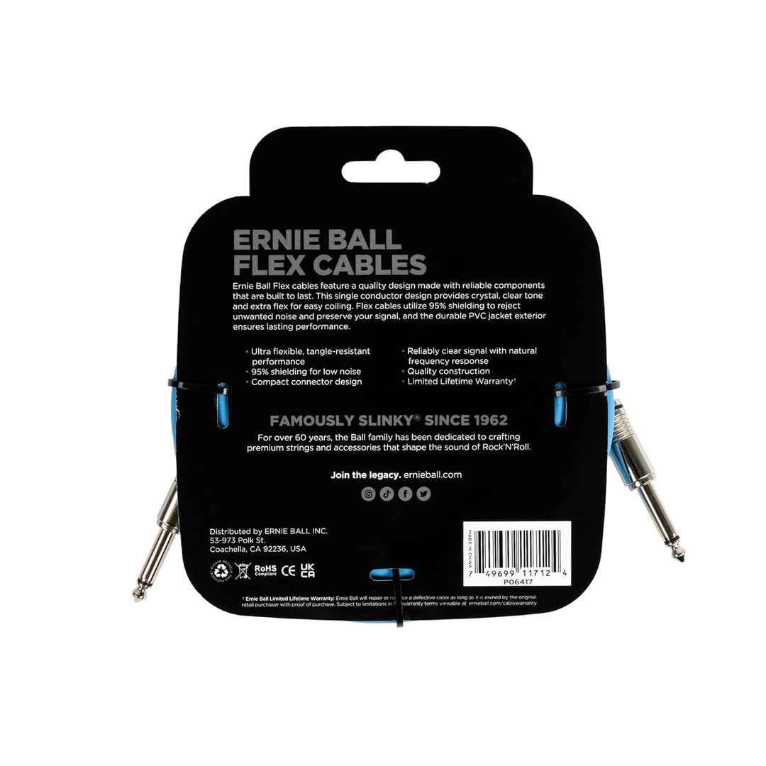 Ernie Ball Flex Gitarrenkabel gerade/gerade 6,1 m (20 ft) - Blau Blue 6.1m, Blue 6.1m