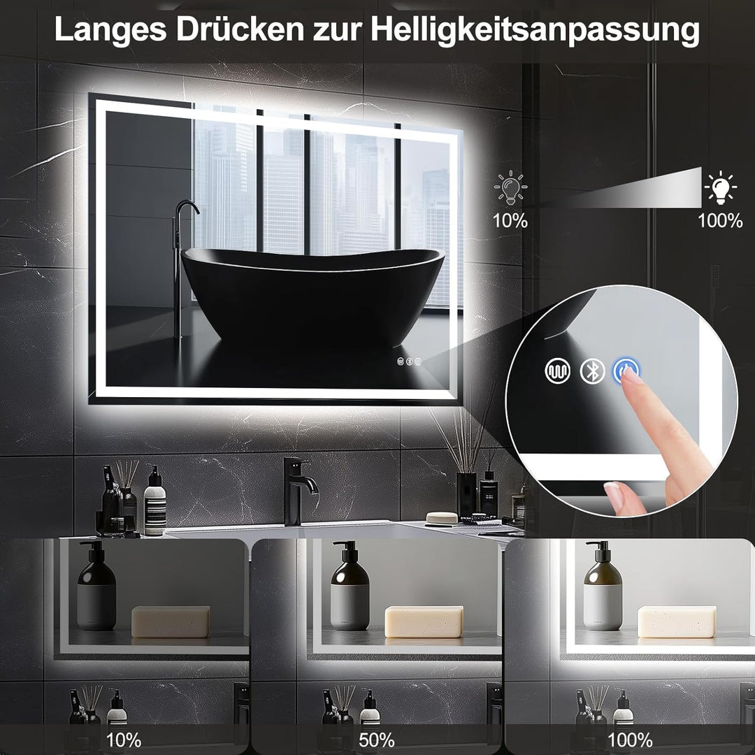 Youyijia Spiegel Mit Beleuchtung,80x60 cm Badspiegel Mit Beleuchtung Mit Touch-Schalter Beschlagfrei