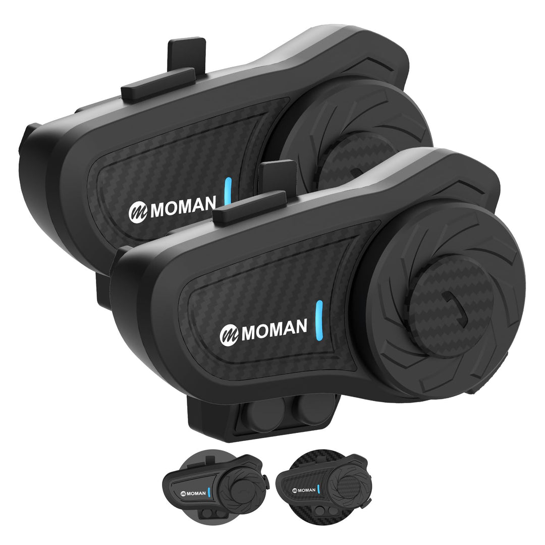 Moman Motorrad Intercom Headset, H2 Pro【2 Pack Carbonfaser】 Motorradhelm Gegensprechanlage Kommunika