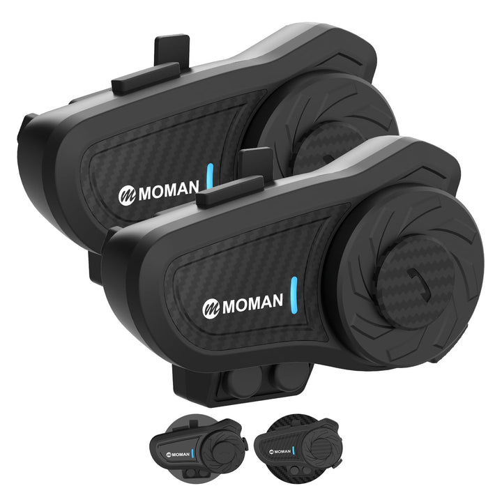 Moman Motorrad Intercom Headset, H2 Pro【2 Pack Carbonfaser】 Motorradhelm Gegensprechanlage Kommunika