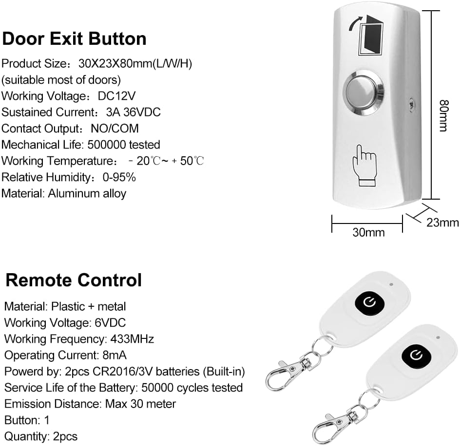 FUSYTULY Komplettes Zutrittskontrollsystem Kit Wireless 433MHz Fernbedienung Türöffner + 180KG/350lb