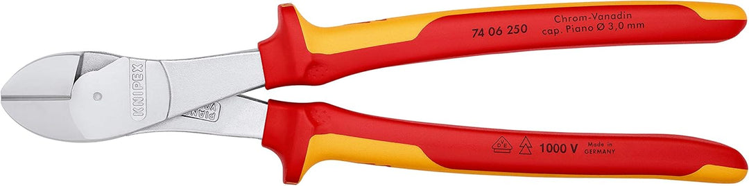 Knipex Kraft-Seitenschneider verchromt, isoliert mit Mehrkomponenten-Hüllen, VDE-geprüft 250 mm 74 0