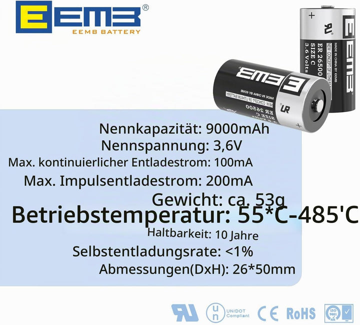 EEMB ER26500 Size C 3.6V Lithium Batterie ER26500 9000mAh Akkus LS26500 SB-C01 TL-2200 Nicht Wiedera