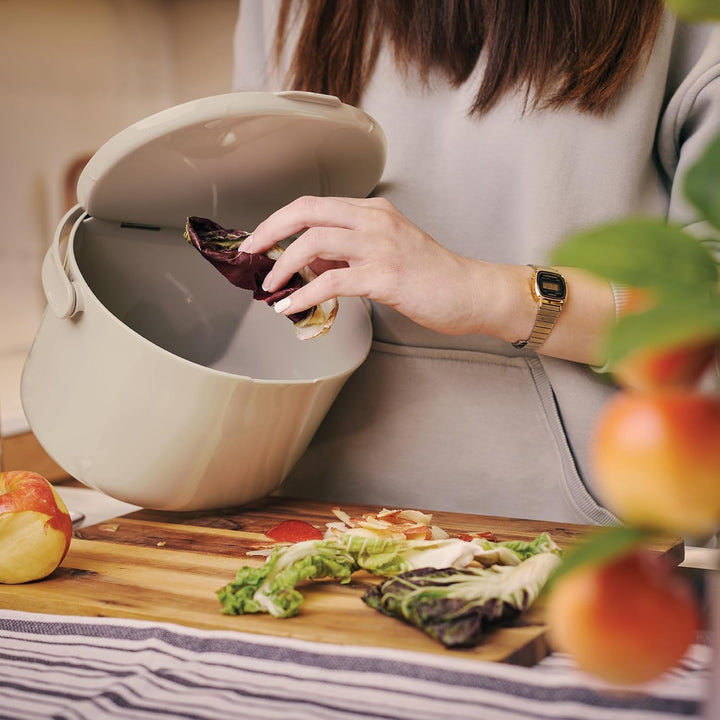 Lemodo Organko Daily cremeweiss, Biomülleimer Küche 3,3 l – formschöner Komposteimer aus recyceltem