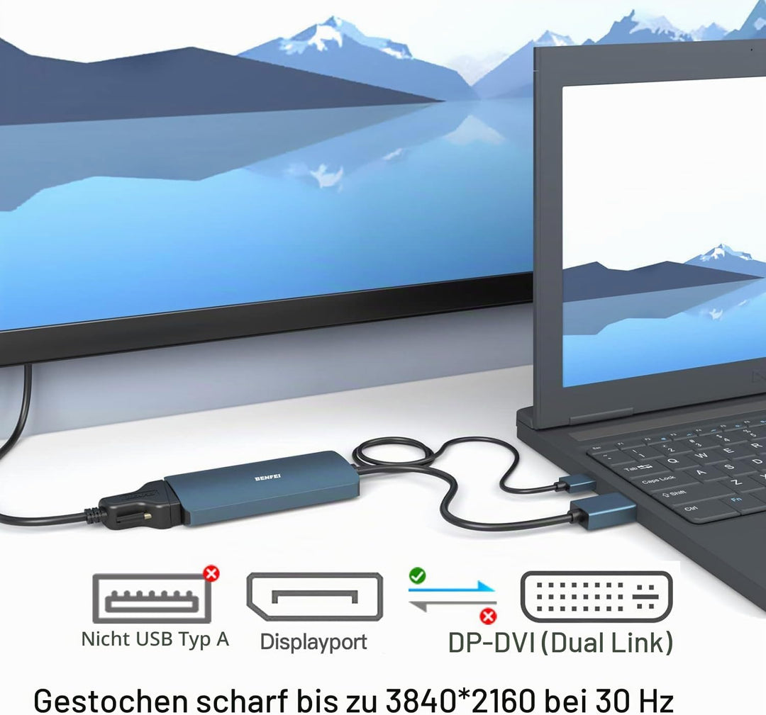 BENFEI DisplayPort auf DVI DVI-D Dual Link Adapter unterstützt 2K@60Hz, 1080P@60Hz 1 Blau, 1 Blau