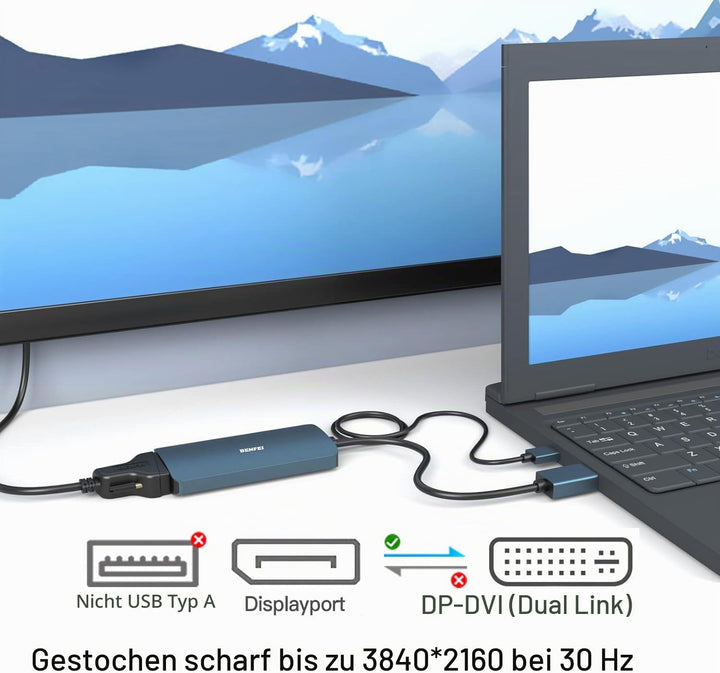 BENFEI DisplayPort auf DVI DVI-D Dual Link Adapter unterstützt 2K@60Hz, 1080P@60Hz 1 Blau, 1 Blau