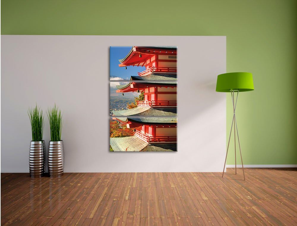 Pixxprint Tempel am Fudschijama Japan 3-Teiler Leinwandbild 120x80 Bild auf Leinwand