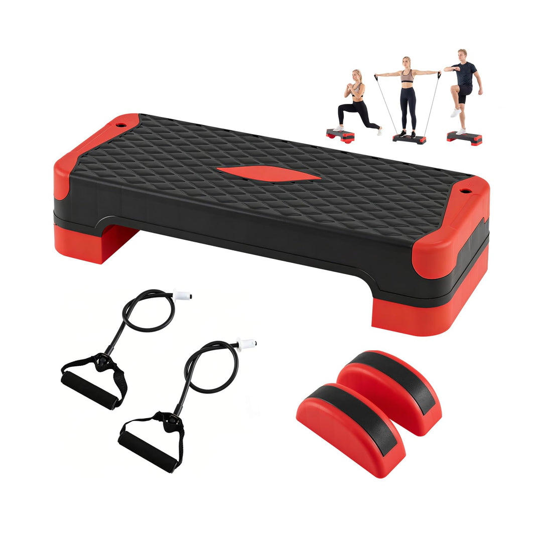 COSTWAY Aerobic Stepper 4 fach höhenverstellbar, 300 kg belastbar | Steppbrett mit Widerstandsbänder